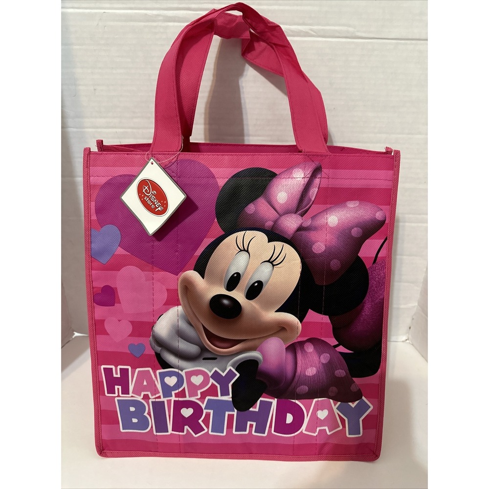 Disney Store Minnie Mouse Happy‎ Birthday Reusable Tote Bag Pink Small Gift Bag